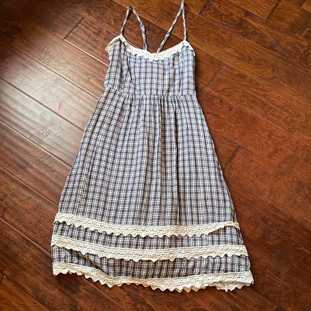 Moulinette Soeurs gingham spaghetti strap dress with eyelette trim